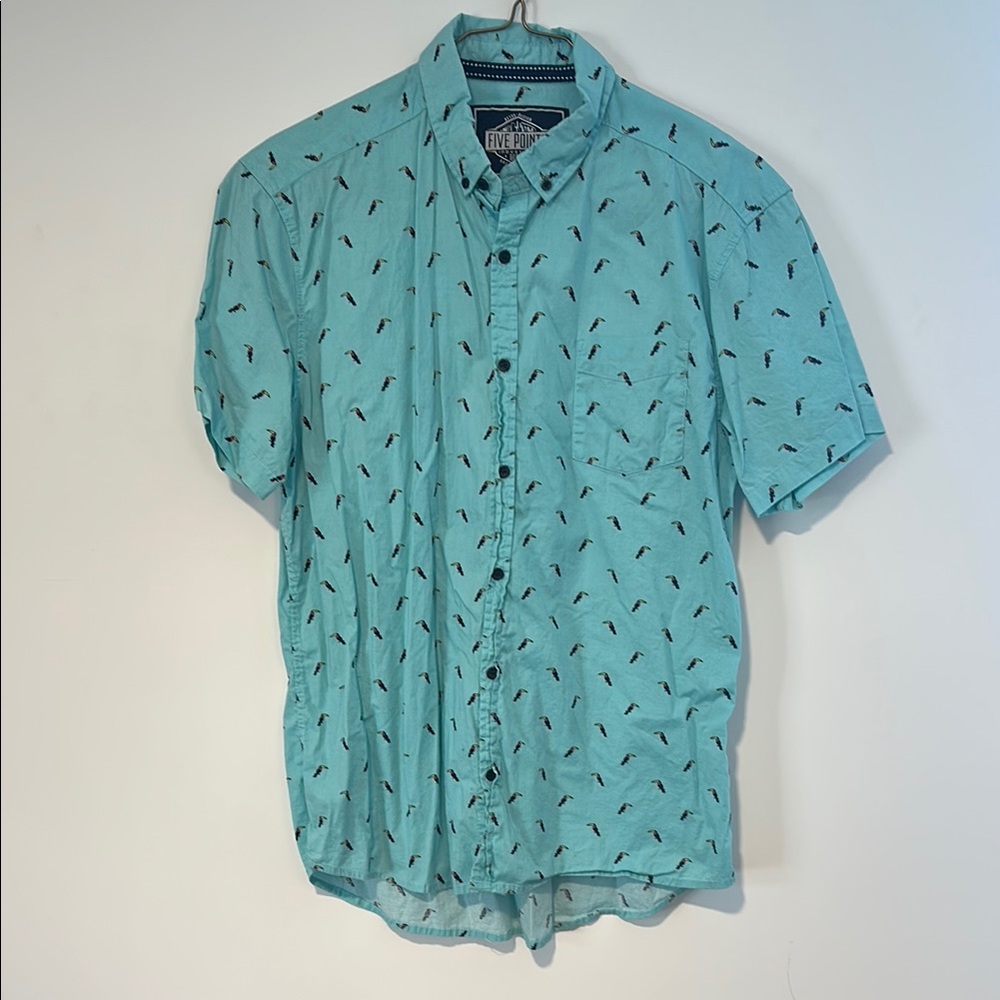 Blue Casual Button Down Shirt with Relaxed Fit